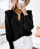 Solid Color Notched Long Sleeve Sweater