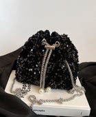 Sequin Chain Drawstring Bucket Bag