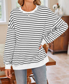 Lovelet Striped Round Neck Long Sleeve Sweatshirt