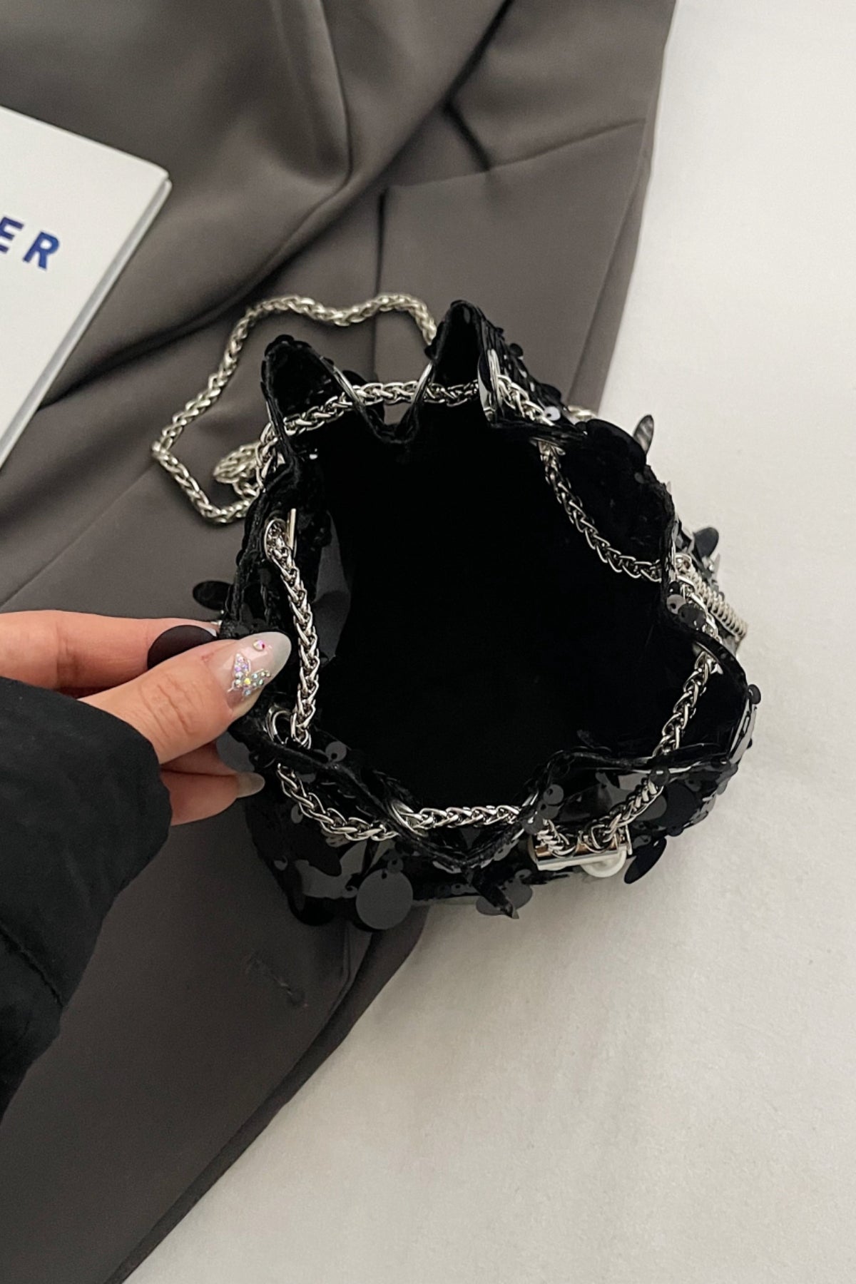 Drawstring Sequin Crossbody Bag - Body By J'ne