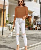 Round Neck Balloon Sleeve Blouse - Body By J'ne