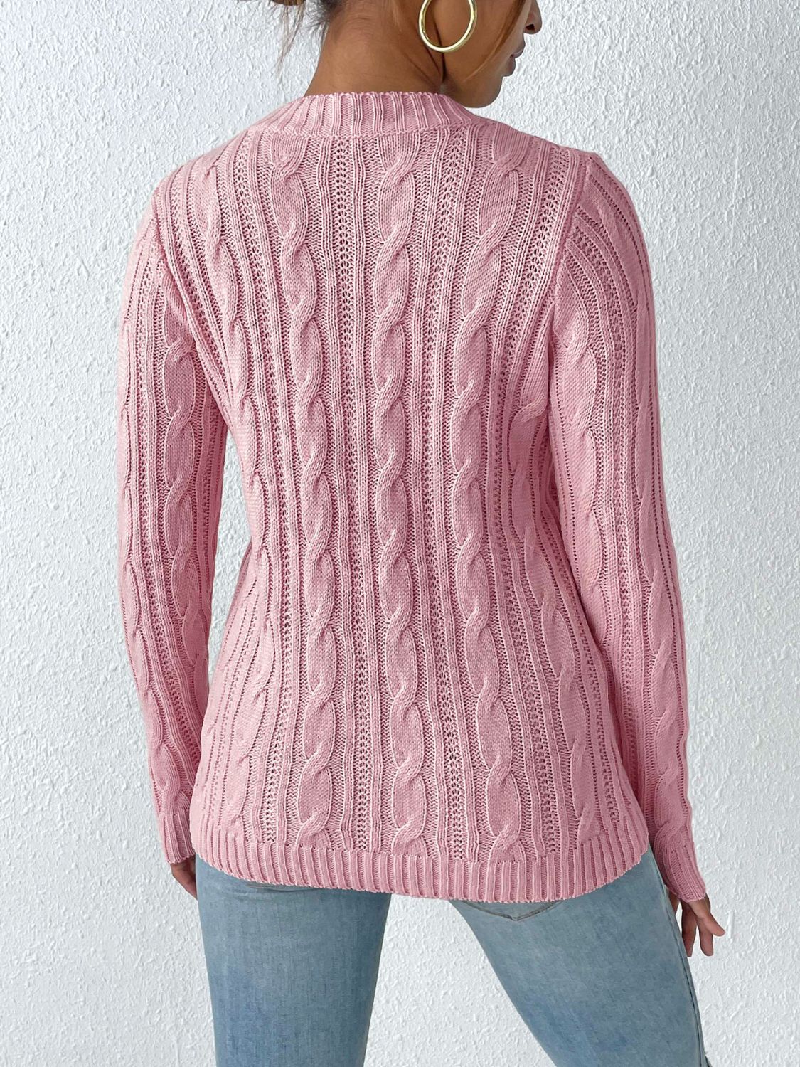 Cable-Knit Round Neck Long Sleeve Sweater - Body By J'ne