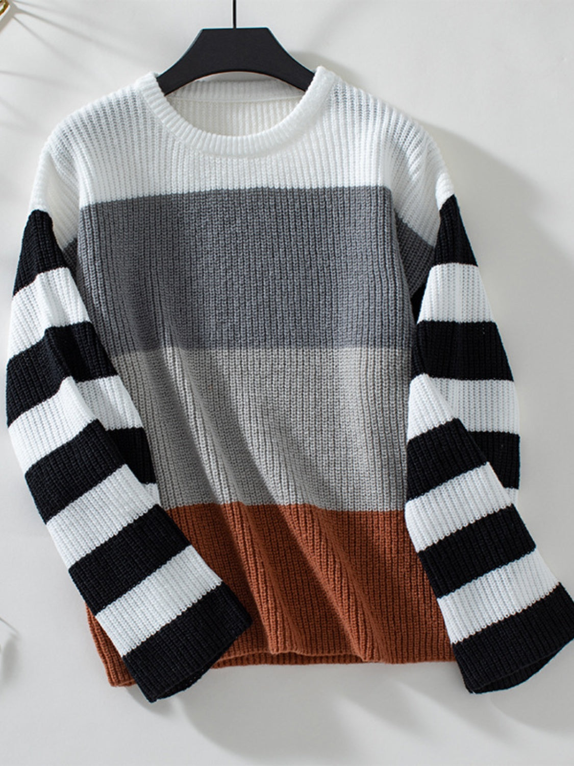 Color Block Round Neck Long Sleeve Sweater - Body By J'ne