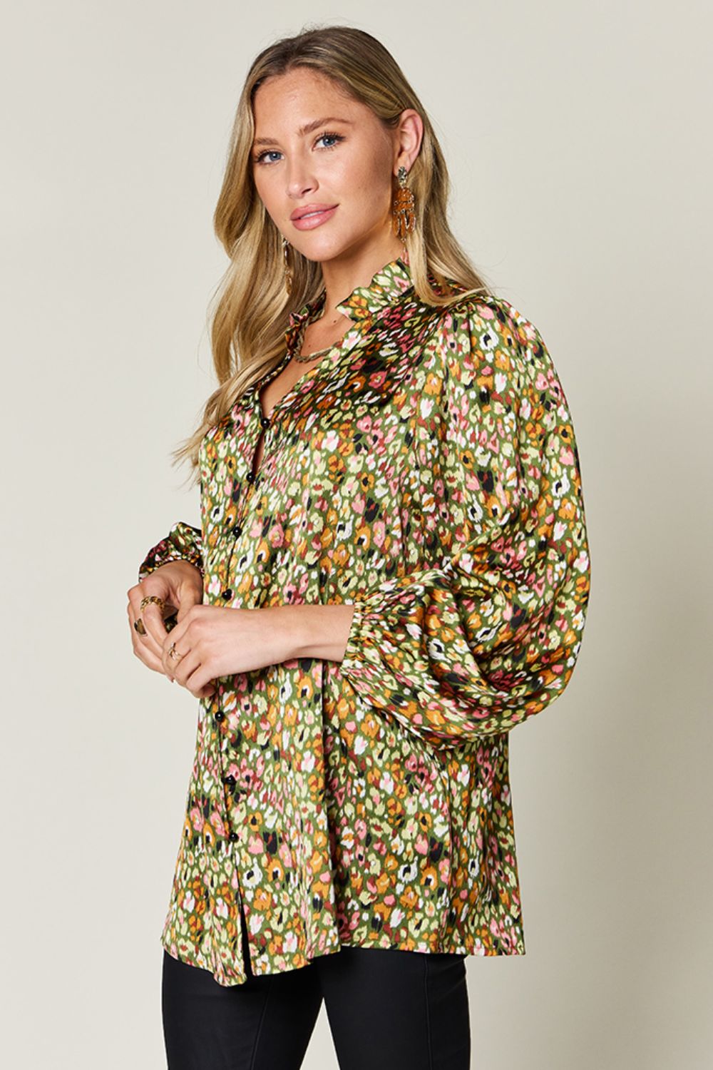 Full Size Printed Long Sleeve Blouse - Body By J'ne