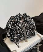 Sequin Chain Drawstring Bucket Bag