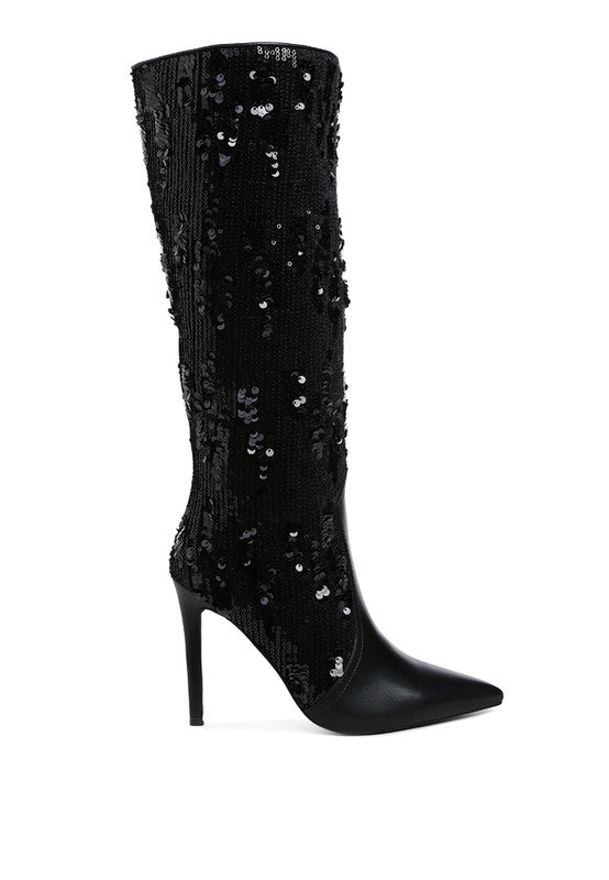 Sitarah Sequin Embellished Stiletto Long Boots - Body By J'ne