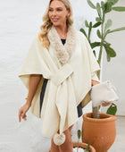 Fuzzy Trim Open Front Poncho