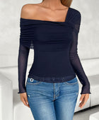 Devine Ruched Asymmetrical Long Sleeve T-Shirt