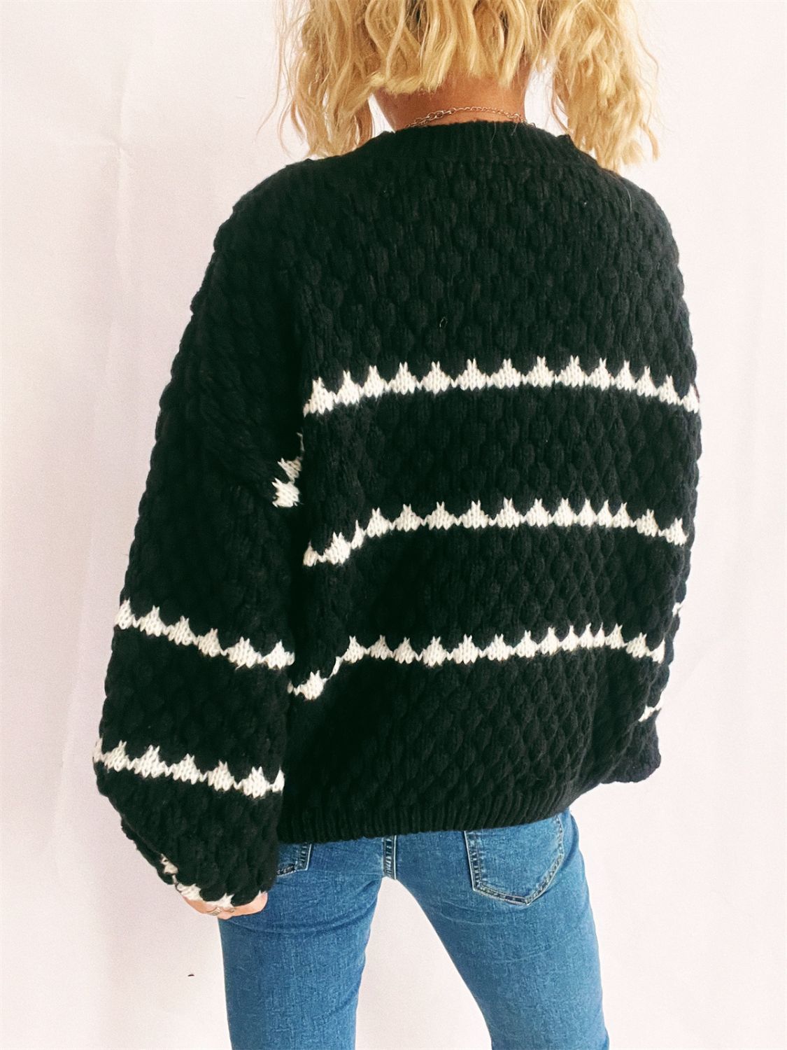 Contrast Stripes Round Neck Long Sleeve Sweater - Body By J'ne