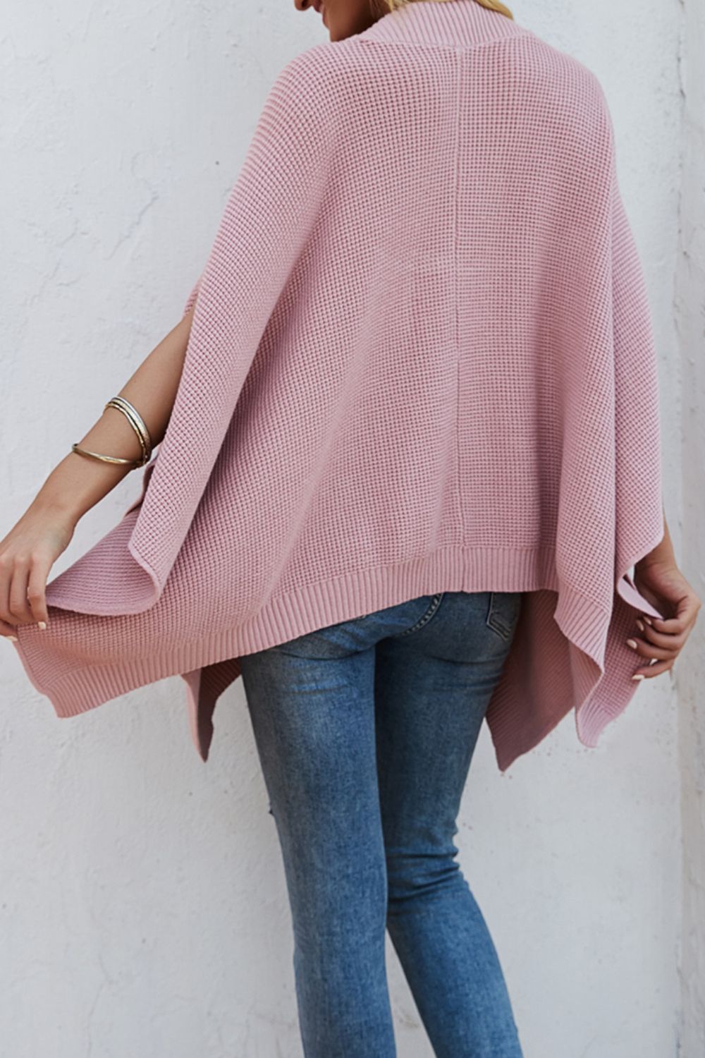 Waffle-Knit Pocketed Cape Sleeve Sweater - Body By J'ne