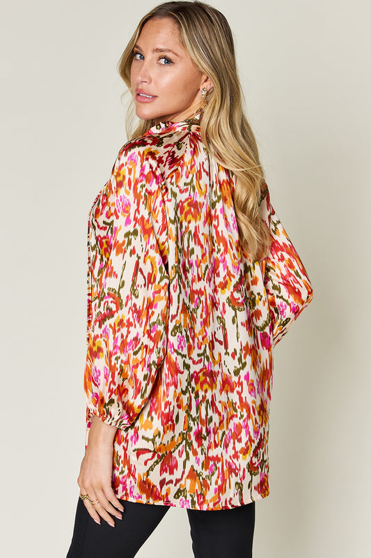 Full Size Printed Button Up Long Sleeve Shirt