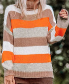 Color Block Drop Shoulder Turtleneck Sweater