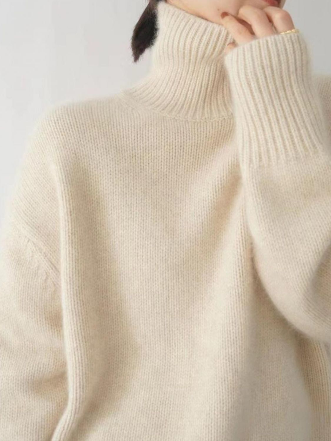 Turtleneck Dropped Shoulder Long Sleeve Sweater - Body By J'ne