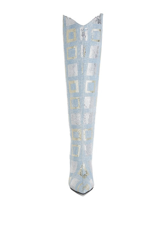 Sharmin Checkered Sequin Knee High Boots - Body By J'ne