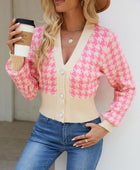 Houndstooth Button Up Long Sleeve Cardigan