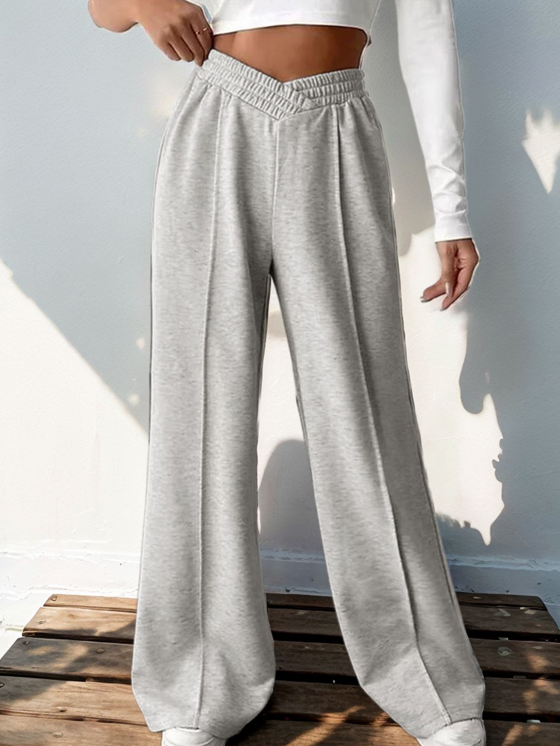 Perfee Elastic Waist Wide Leg Pants - Body By J'ne