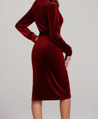 Round Neck Tie Waist Long Sleeve Velvet Dress