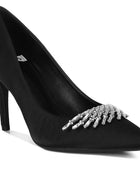 Rhodolia Diamante Brooch Detail Satin Pumps