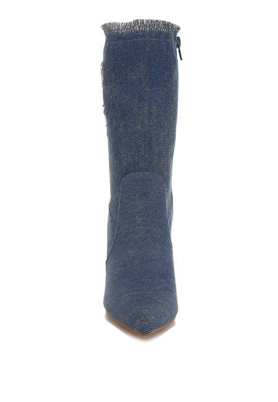 Himkok Distressed Denim Mid-Calf Boots