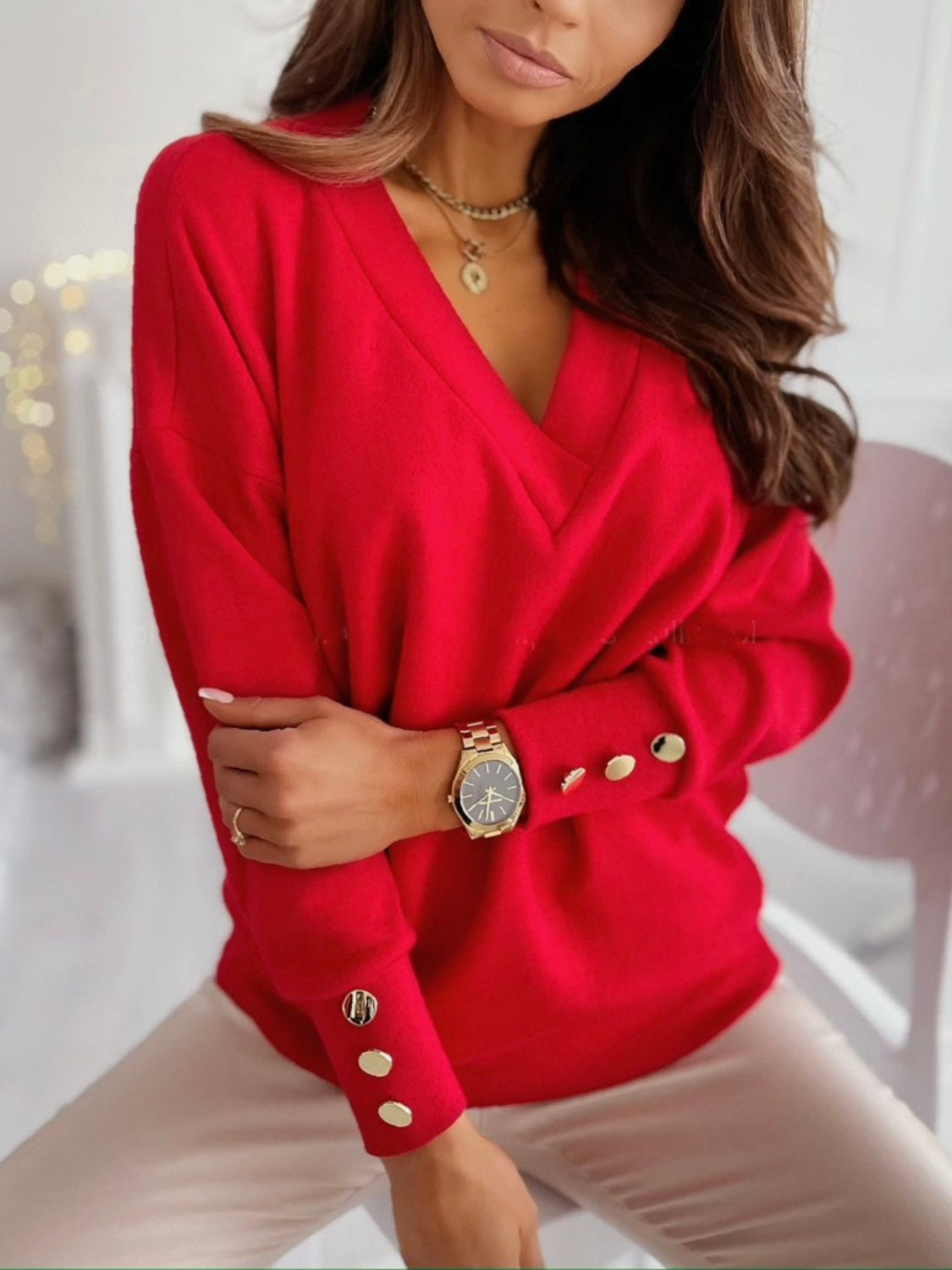 V-Neck Long Sleeve Sweatshirt - Body By J'ne