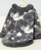 Furry Contrast Three-Quarter Poncho