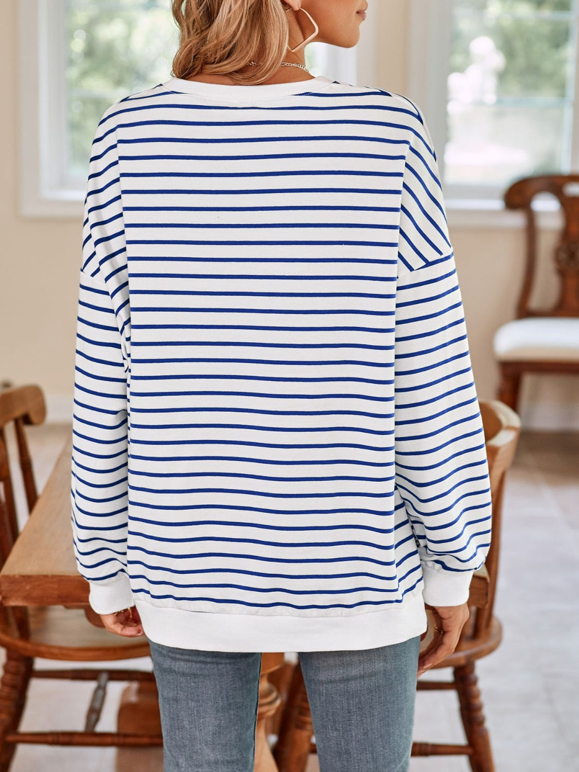 Lovelet Striped Round Neck Long Sleeve Sweatshirt - Body By J'ne