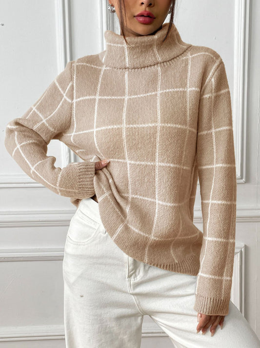 Plaid Turtleneck Long Sleeve Sweater - Body By J'ne