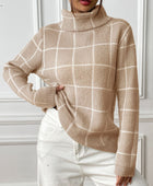 Plaid Turtleneck Long Sleeve Sweater