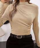 Ruched Mock Neck Long Sleeve T-Shirt