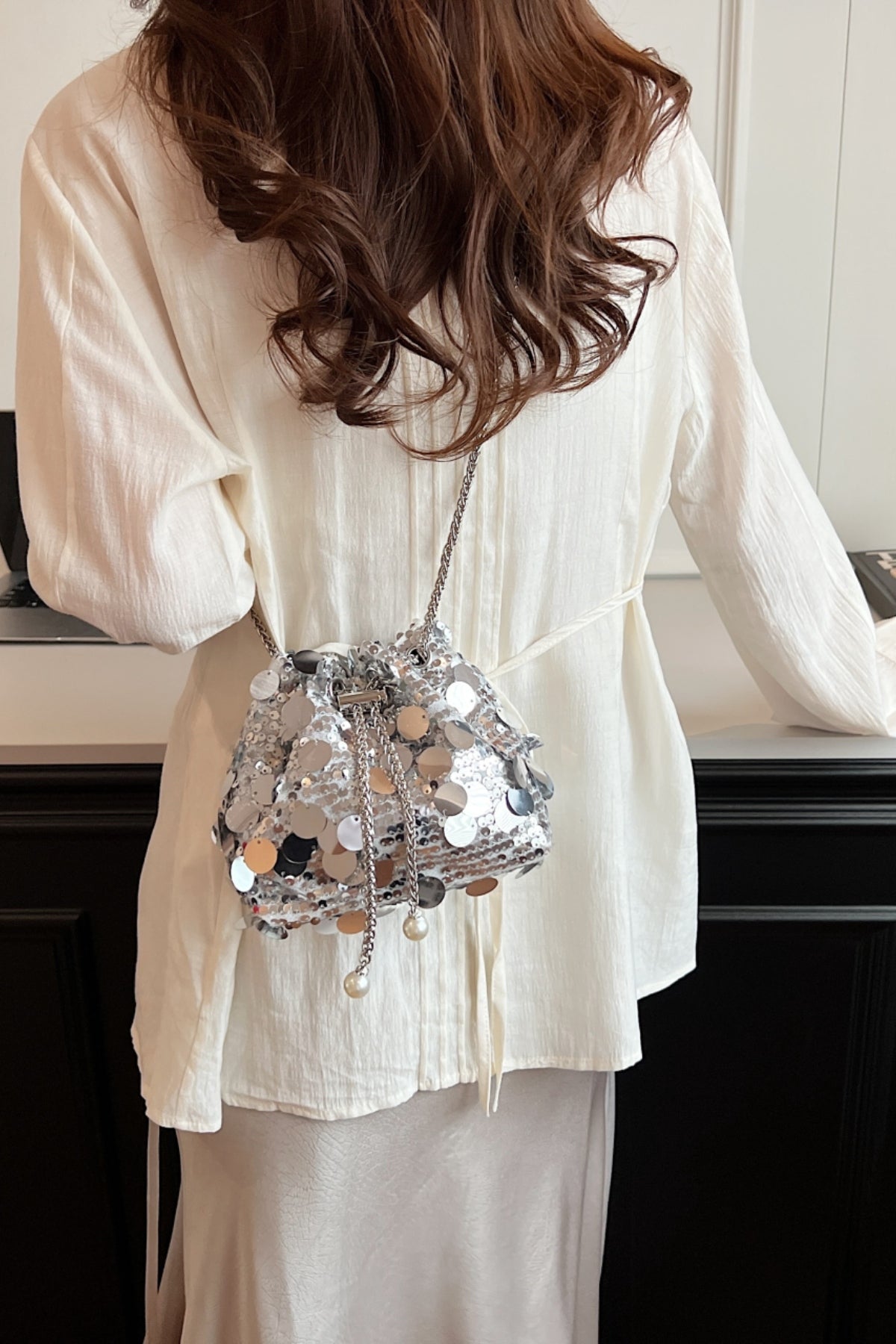 Drawstring Sequin Crossbody Bag - Body By J'ne