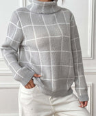 Plaid Turtleneck Long Sleeve Sweater