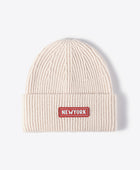 NEWYORK Patch Rib-Knit Cuffed Beanie