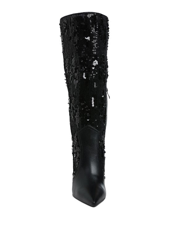 Sitarah Sequin Embellished Stiletto Long Boots - Body By J'ne