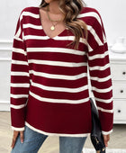 Striped V-Neck Long Sleeve Knit Top