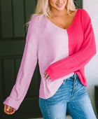 Contrast Color V-Neck Long Sleeve Pullover Sweater