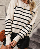 Striped Dropped Shoulder Round Neck Pullover Sweater