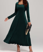 Square Neck Long Sleeve Velvet Dress