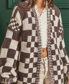 Checkered Open Front Long Sleeve Cardigan