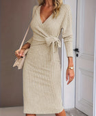 Slit Surplice Long Sleeve Dress