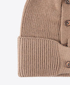 Button Detail Rib-Knit Cuff Beanie