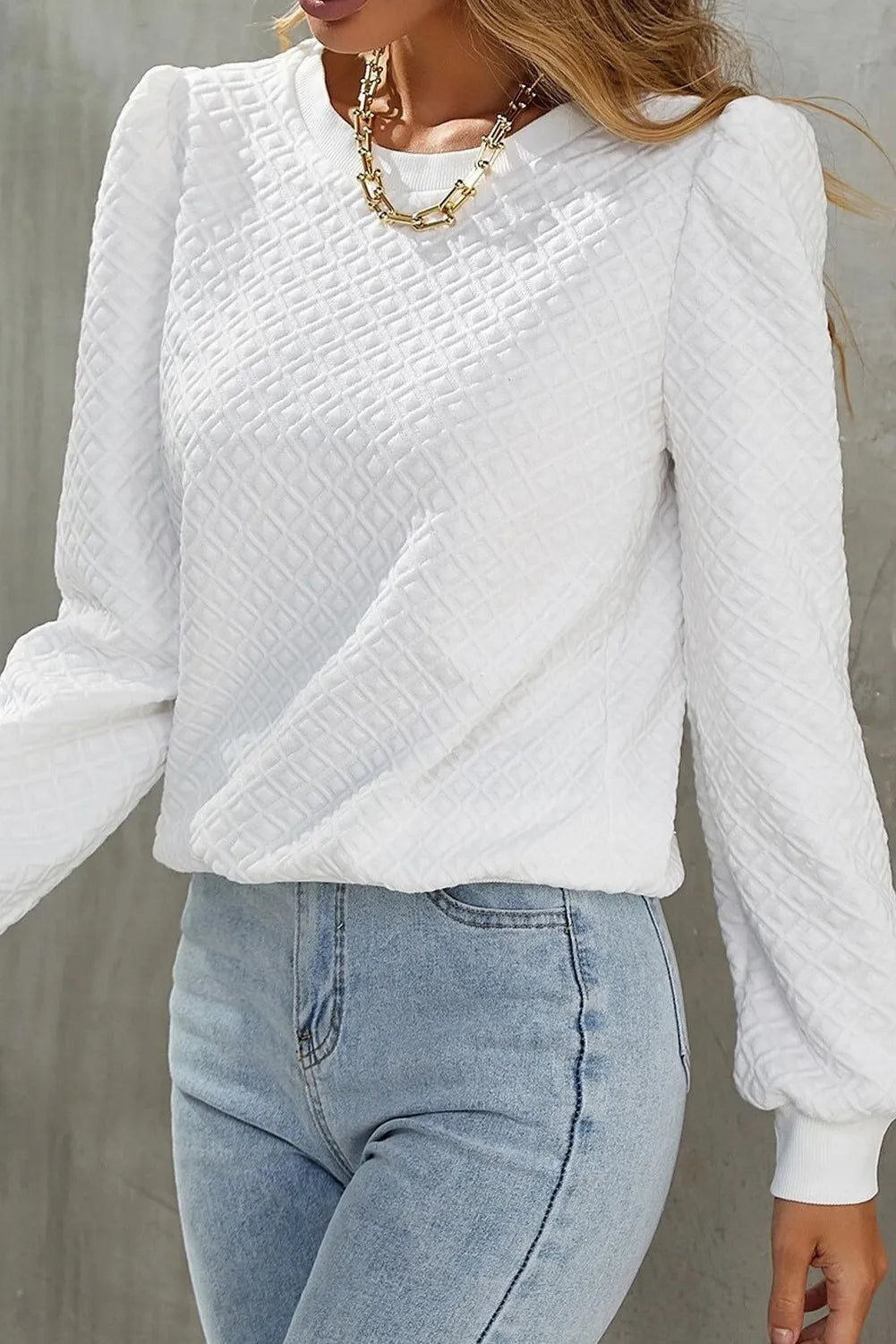 Textured Round Neck Long Sleeve Top - Body By J'ne