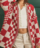 Checkered Open Front Long Sleeve Cardigan