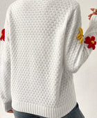 Crochet Flower Round Neck Sweater