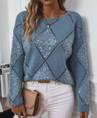 Openwork Round Neck Long Sleeve Knit Top