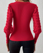 Swiss Dot V-Neck Long Sleeve Top