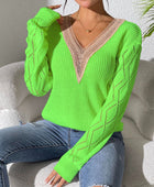 Openwork V-Neck Long Sleeve Sweater