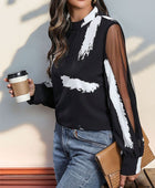 Perfee Mock Neck Mesh Long Sleeve Blouse