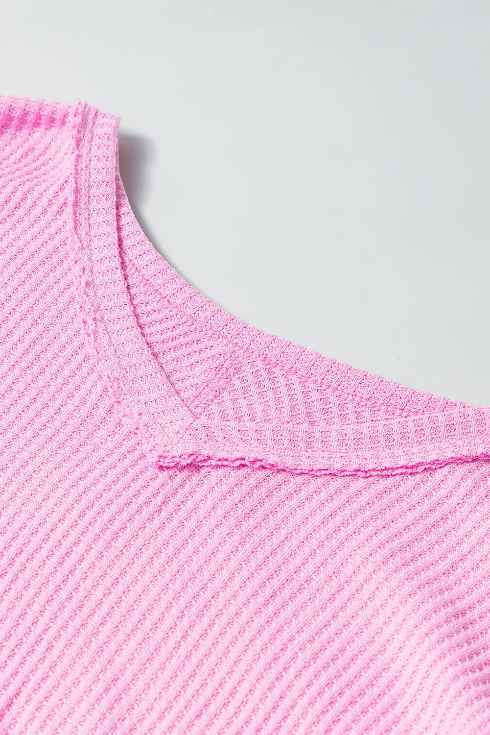 Waffle-Knit V-Neck Long Sleeve Blouse - Body By J'ne