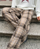 Drawstring Plaid Wide Leg Pants