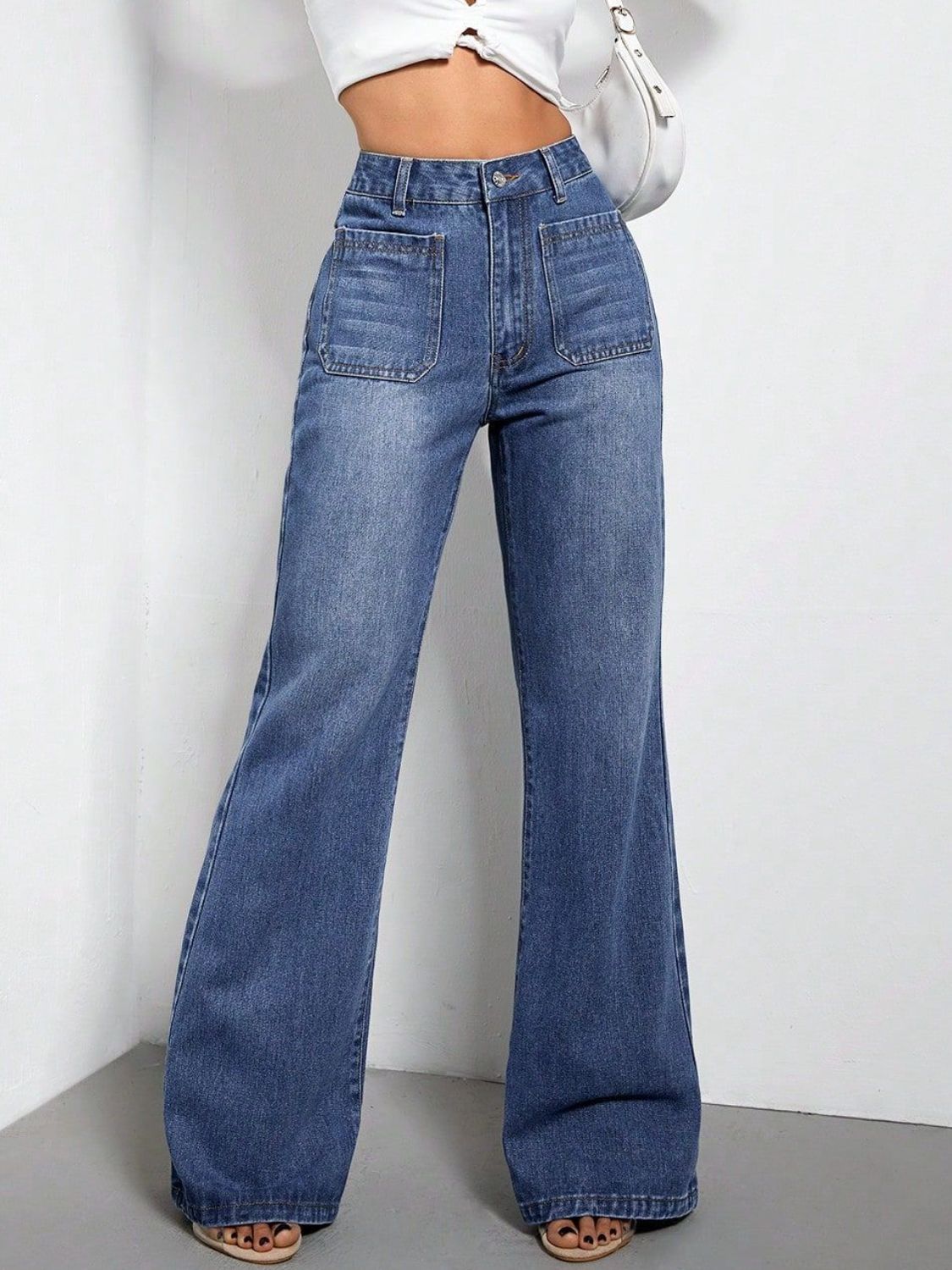 High Waist Bootcut Jeans with Pockets - Body By J'ne